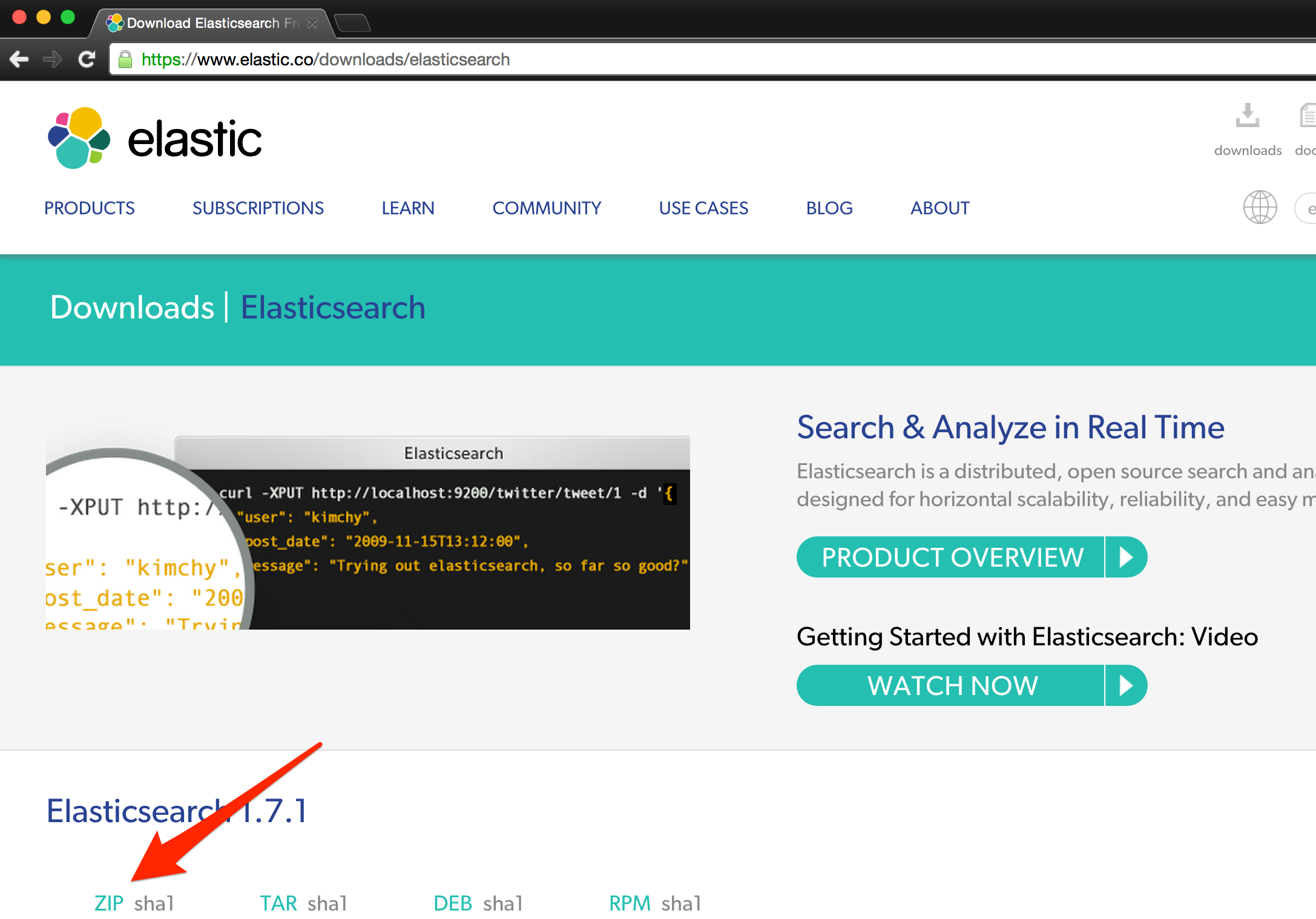 Stažení Elasticsearch