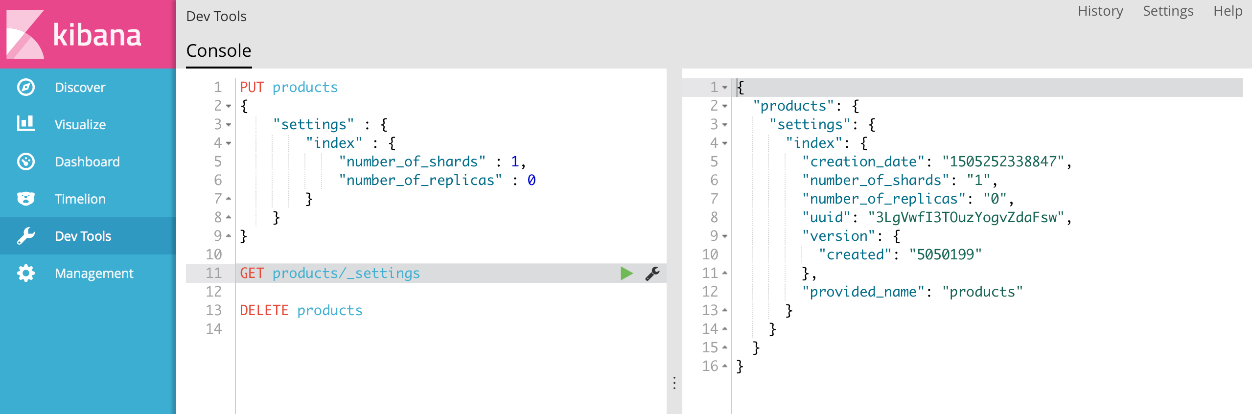 Kibana - vytvoření indexu